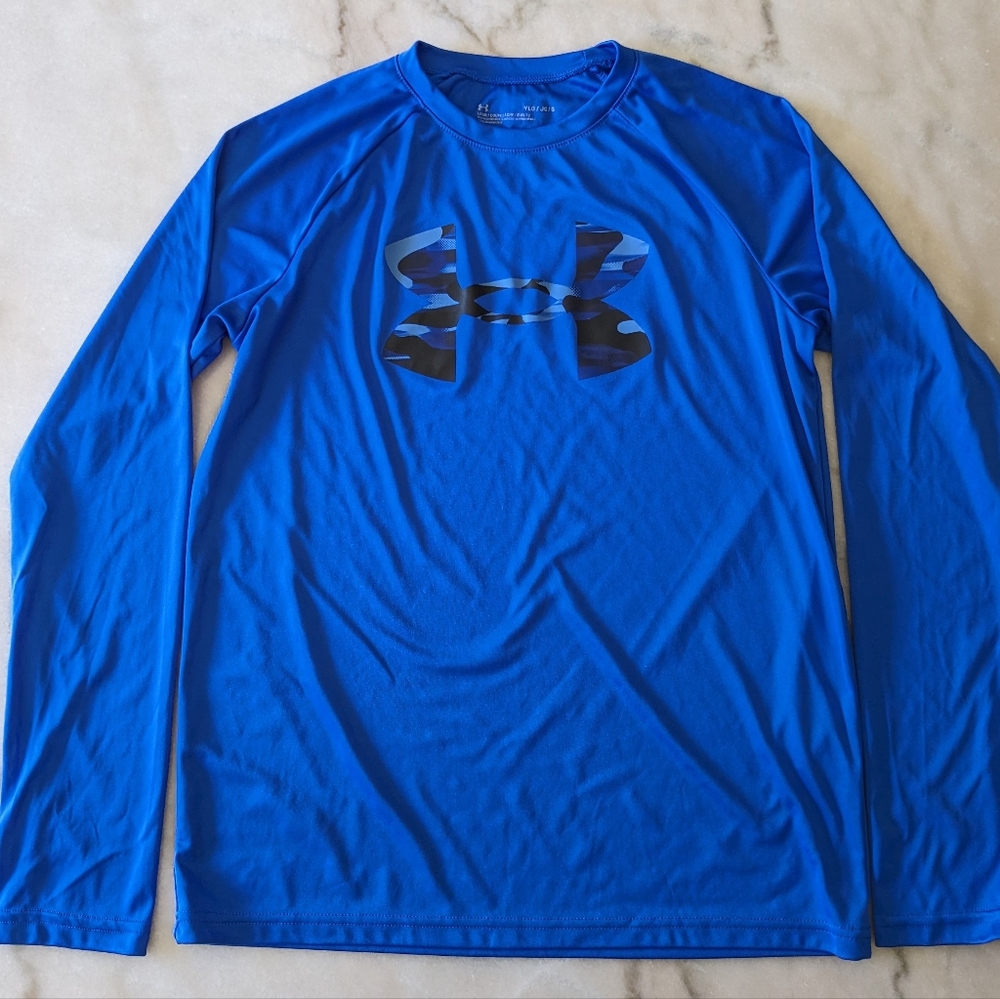 Under Armour Tech Camo Logo Fill Boy's Large Royal Blue Long Sleeve T-shirt